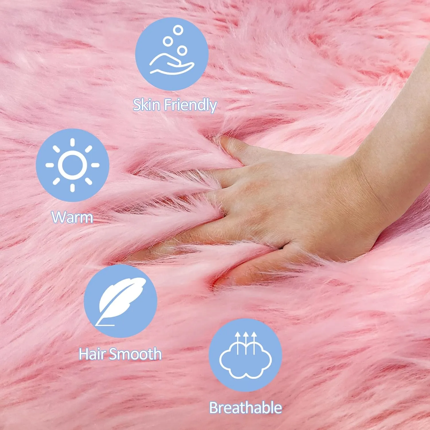 Pink 5'X5' High Pile Shag Rug, Fluffy Round Rug for Girls/Boys Room, Soft Circular Carpet for Nursery, Fuzzy Plush Rug for Dorm