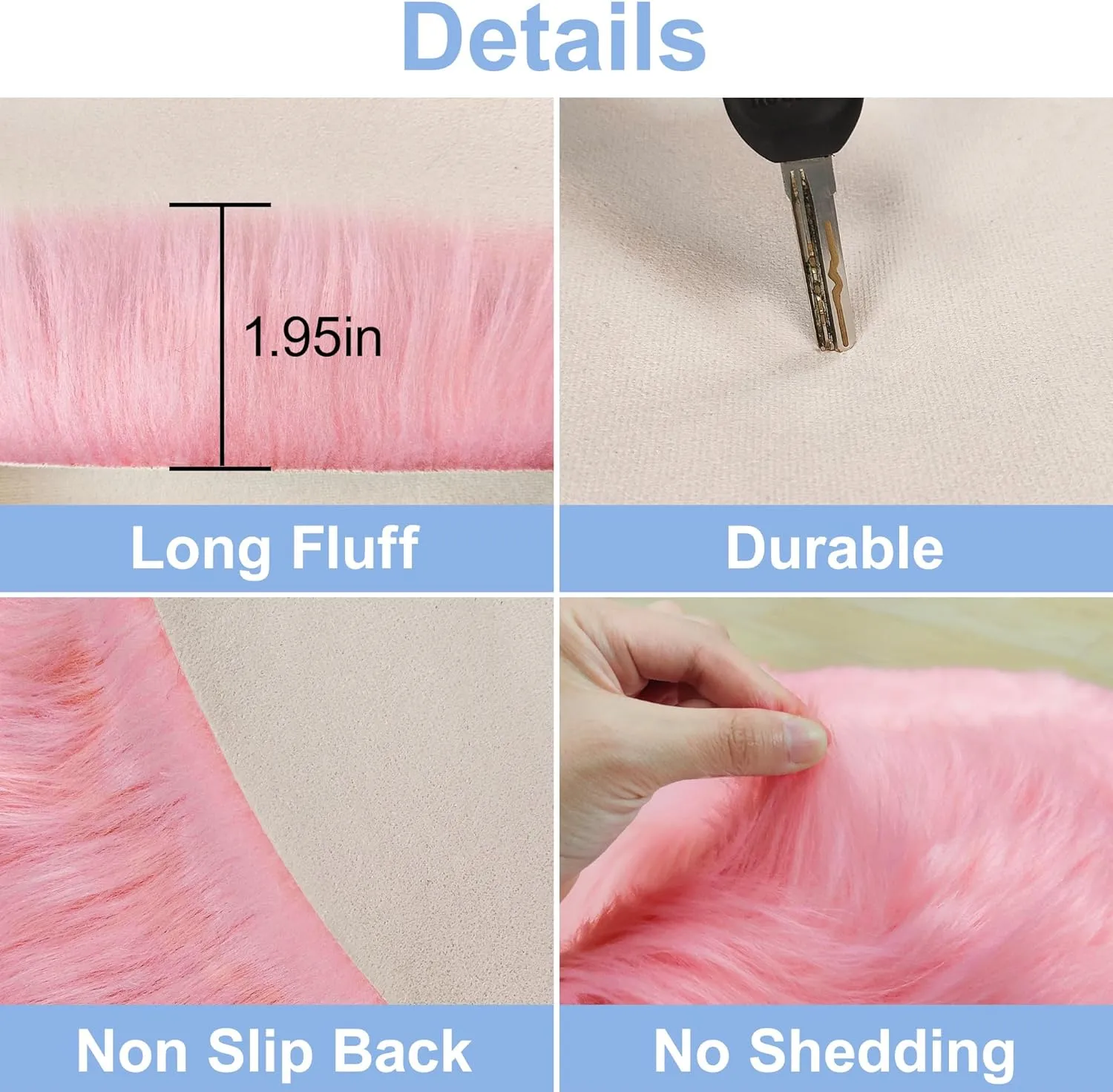 Pink 5'X5' High Pile Shag Rug, Fluffy Round Rug for Girls/Boys Room, Soft Circular Carpet for Nursery, Fuzzy Plush Rug for Dorm