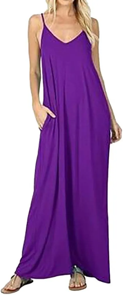 Plus Size Maxi Dress for Women's Pajamas Sleeveless V-Neck Skirt Round Neck with Pocket Long Dresses Daily Wear