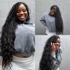 Pre-looped Crochet Boho Faux Locs with Human Hair body wave Ends Boho Hair Braids Goddess Dreadlocks Hair for Black Women Natural Color 26 Inch (Pack of 2)