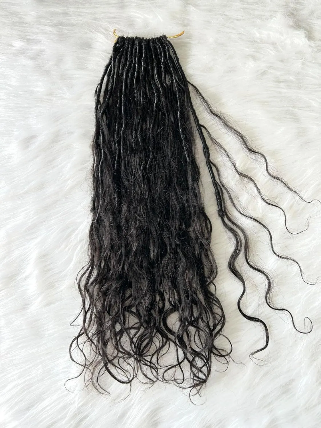 Pre-looped Crochet Boho Faux Locs with Human Hair body wave Ends Boho Hair Braids Goddess Dreadlocks Hair for Black Women Natural Color 26 Inch (Pack of 2)