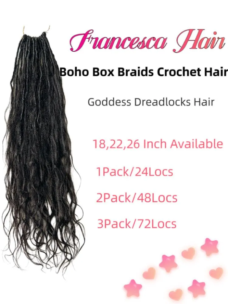 Pre-looped Crochet Boho Faux Locs with Human Hair body wave Ends Boho Hair Braids Goddess Dreadlocks Hair for Black Women Natural Color 26 Inch (Pack of 2)