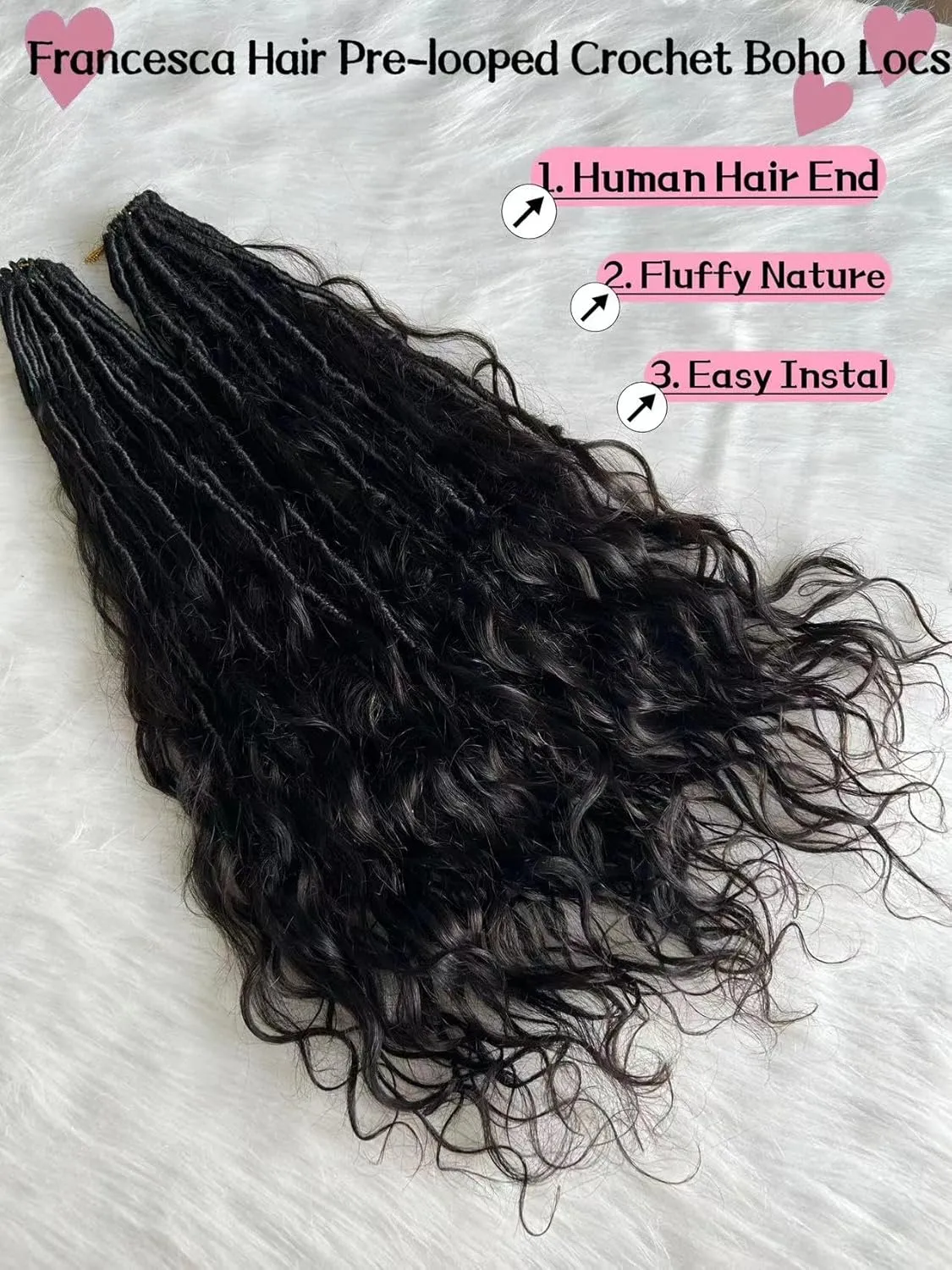 Pre-looped Crochet Boho Faux Locs with Human Hair body wave Ends Boho Hair Braids Goddess Dreadlocks Hair for Black Women Natural Color 26 Inch (Pack of 2)