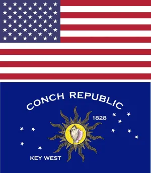 PREMIUM COMBINATION PACKAGE OF ONE Single-Sided 3'x5' Embroidered Conch Republic 100% Nylon Flag from Key West Florida AND ONE Single-Sided 100% Nylon 4 ft. x 6 ft. Single-Sided Embroidered USA Stars and Stripes 100% Nylon Flag.