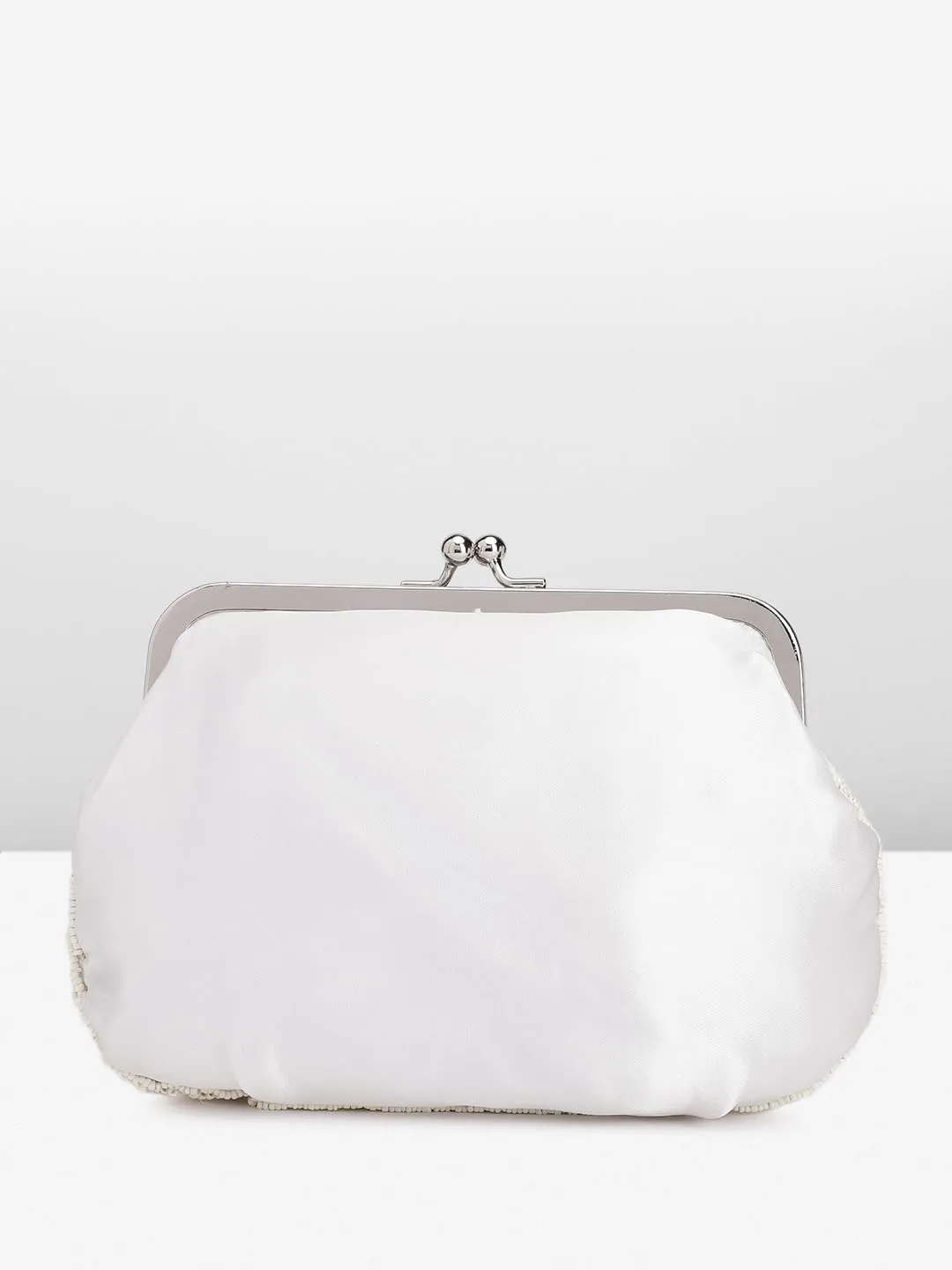 PRIMROSE Beaded Clutch Purse with Floral Embroidery, Cream