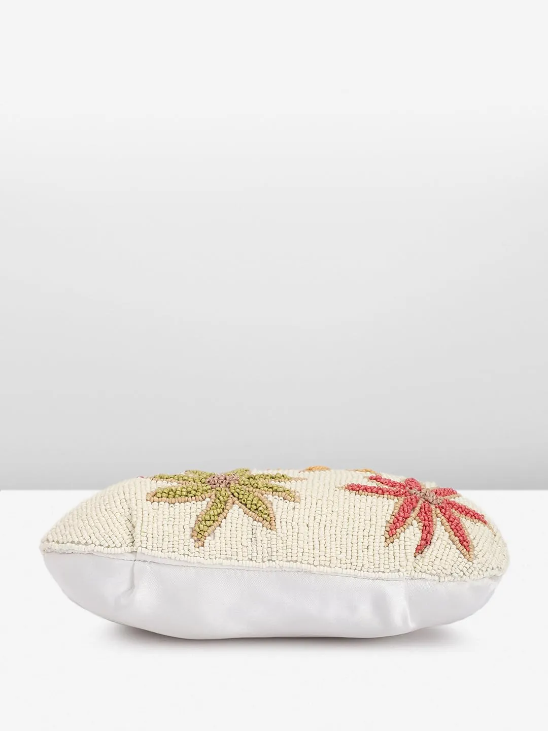 PRIMROSE Beaded Clutch Purse with Floral Embroidery, Cream