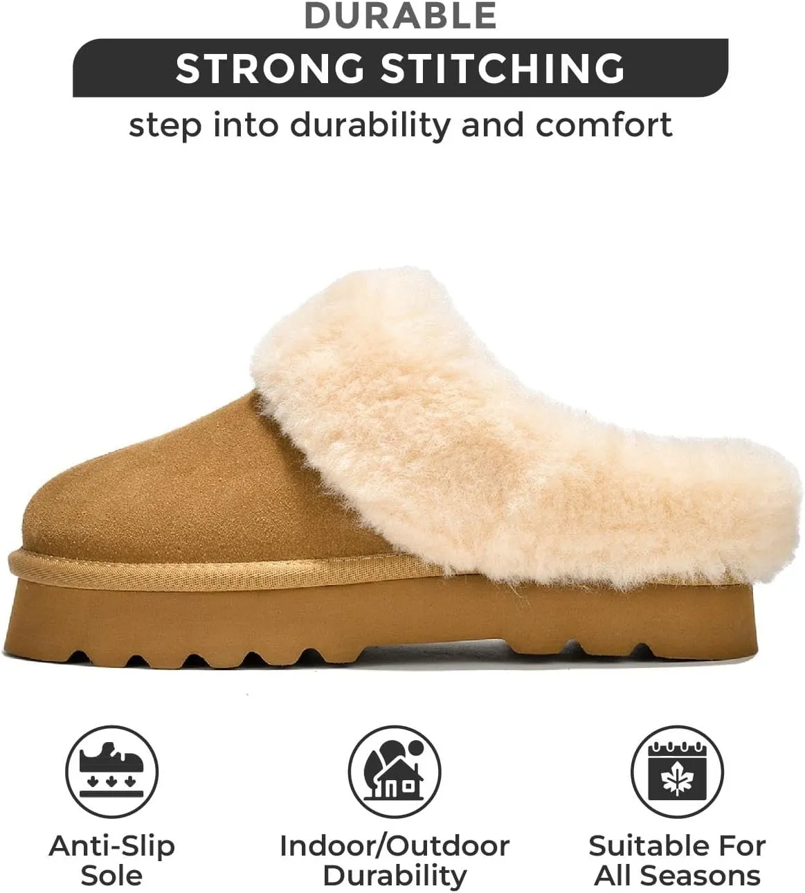 Project Cloud Genuine Leather Slippers for Women – Cozy Fuzzy Slippers with Memory Foam Insole – Water-Resistant Indoor & Outdoor Women Footwear (Snowy)
