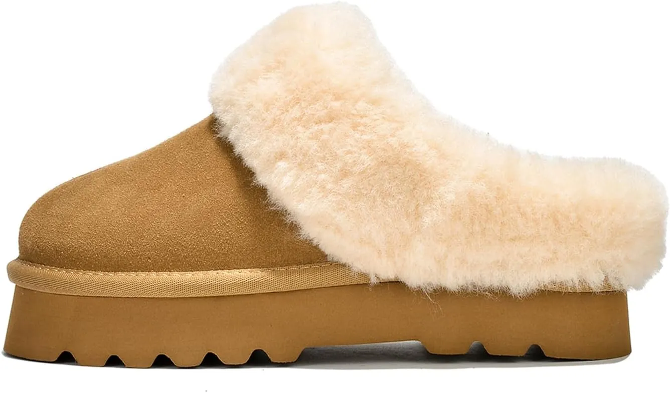 Project Cloud Genuine Leather Slippers for Women – Cozy Fuzzy Slippers with Memory Foam Insole – Water-Resistant Indoor & Outdoor Women Footwear (Snowy)
