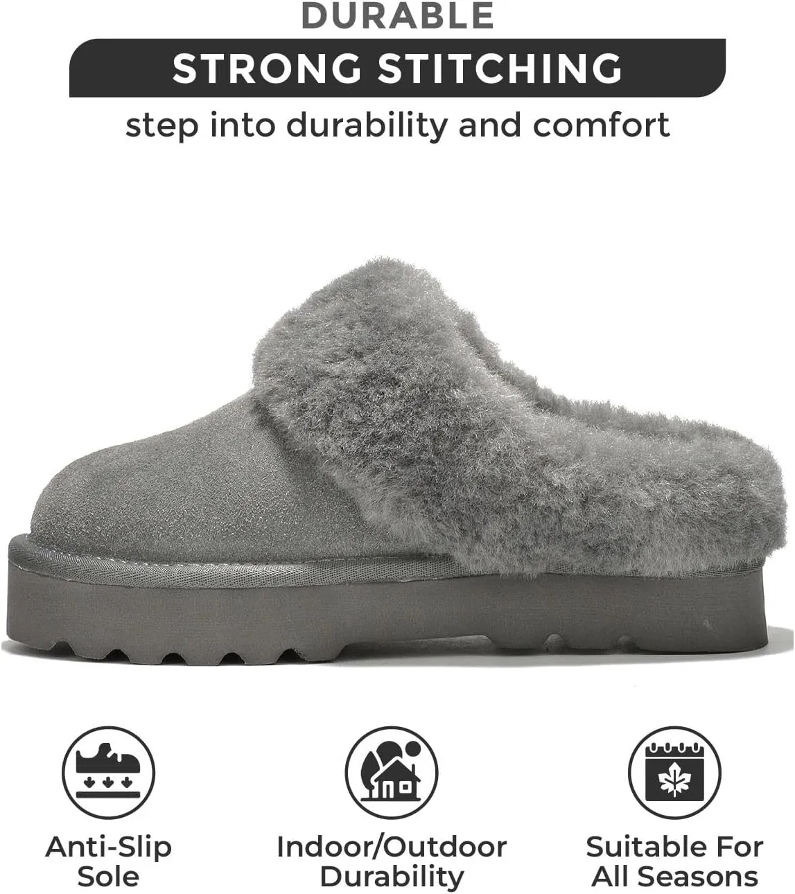 Project Cloud Genuine Leather Slippers for Women Indoor and Outdoor Fuzzy Slippers - Memory Foam Insole and Water-resistant Women Footwear (Snowy)