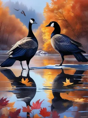 PUAGEMTI Adult Diamond Art Painting Kits, DIY 5D Flower Diamond Painting, Canada Goose Gemstone Art Painting Kits Colorful Bird DIY Adult Crafts for Home Decoration 12x16 inch