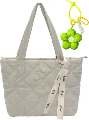Puffer Quilted Tote Bag for Women Puffy Padded Purse with Zipper Work Nylon Soft Purse