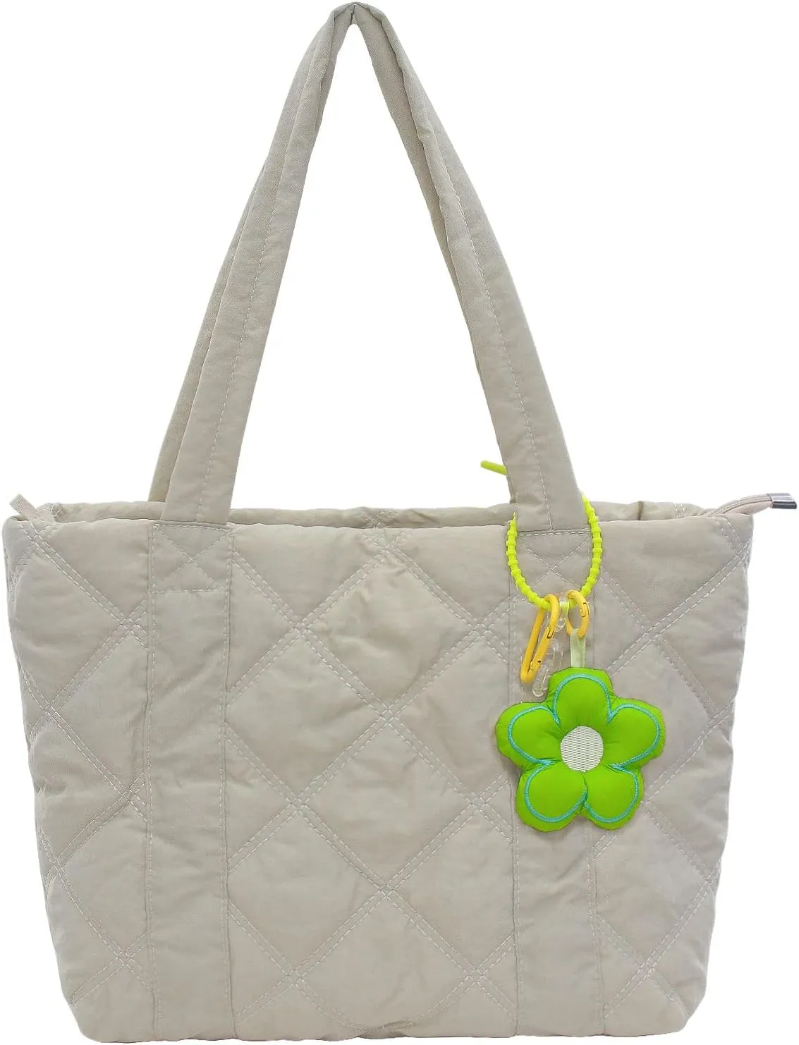 Puffer Quilted Tote Bag for Women Puffy Padded Purse with Zipper Work Nylon Soft Purse