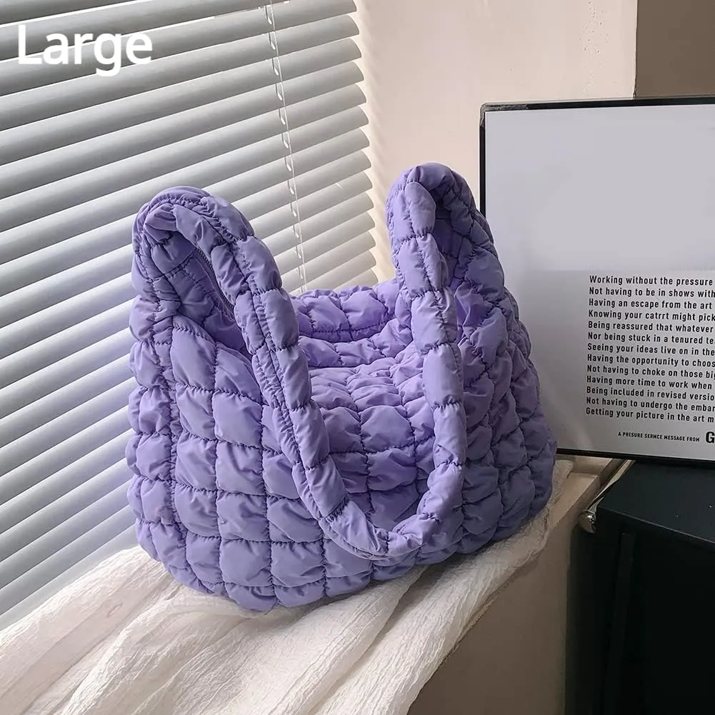 Puffer Tote Bag for Women Quilted Puffy Crossbody Lightweight Down Shoulder Bag Trendy Cotton Padded Hobo Handbag