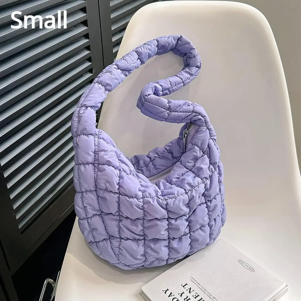 Puffer Tote Bag for Women Quilted Puffy Crossbody Lightweight Down Shoulder Bag Trendy Cotton Padded Hobo Handbag