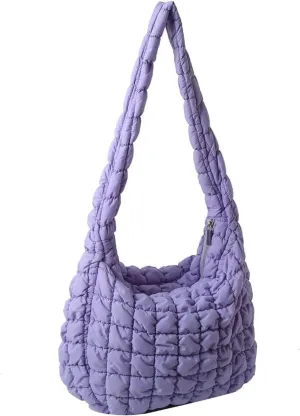 Puffer Tote Bag for Women Quilted Puffy Crossbody Lightweight Down Shoulder Bag Trendy Cotton Padded Hobo Handbag