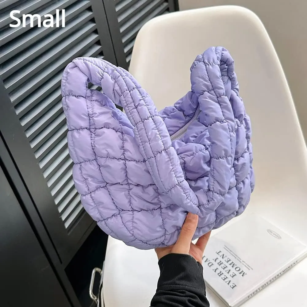 Puffer Tote Bag for Women Quilted Puffy Crossbody Lightweight Down Shoulder Bag Trendy Cotton Padded Hobo Handbag