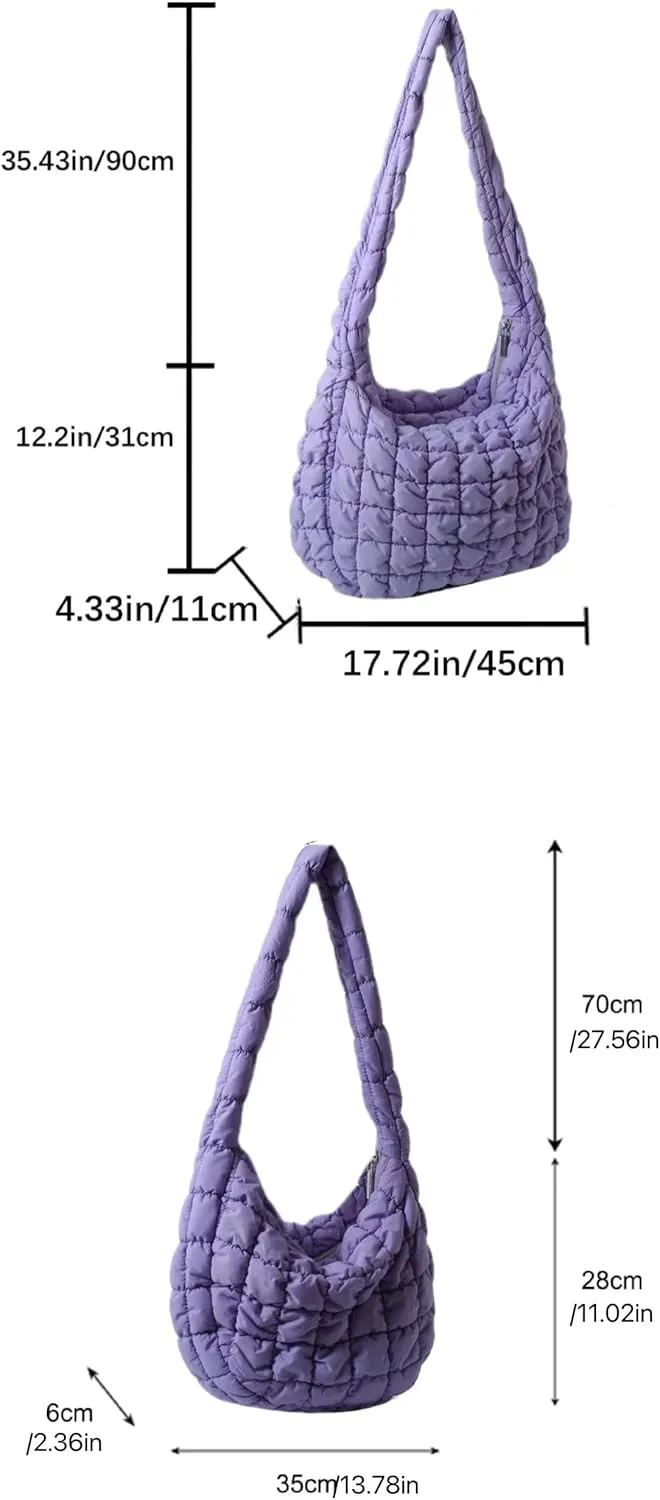 Puffer Tote Bag for Women Quilted Puffy Crossbody Lightweight Down Shoulder Bag Trendy Cotton Padded Hobo Handbag