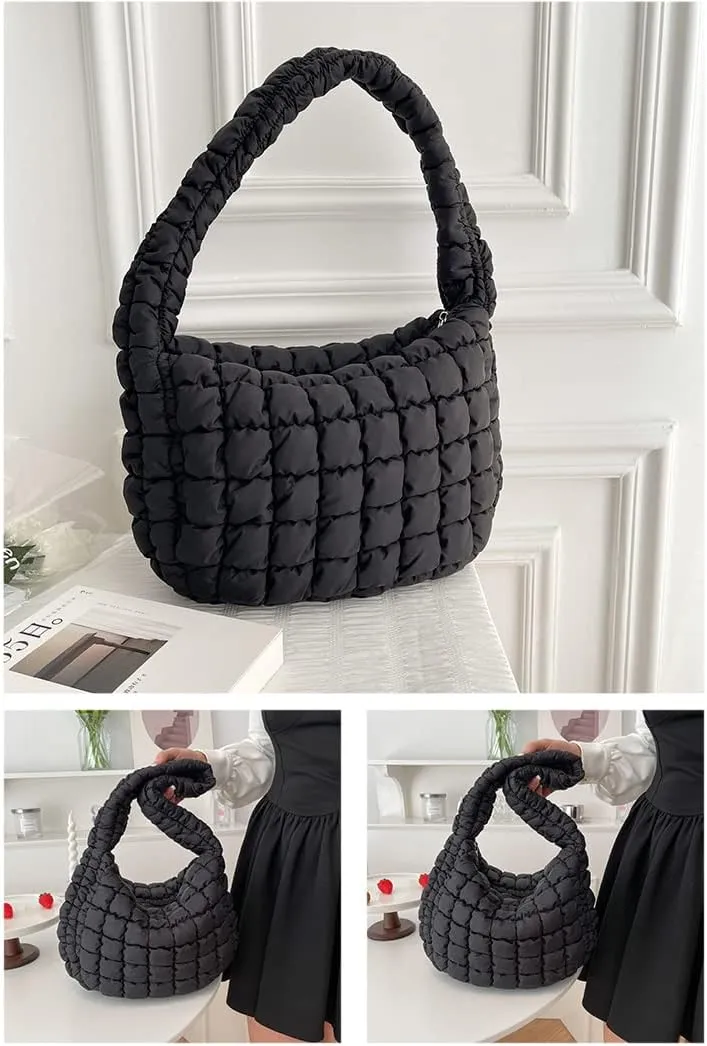 Puffer Tote Bag for Women Quilted Puffy Hobo Bag Lightweight Down Cotton Padded Shoulder Bag Trendy Padding Handbag