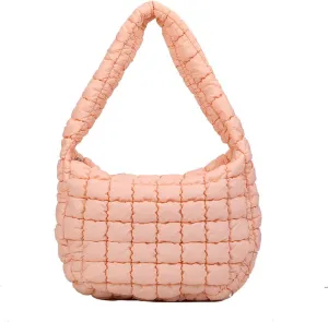 Puffer Tote Bag for Women Quilted Puffy Hobo Bag Lightweight Down Cotton Padded Shoulder Bag Trendy Padding Handbag