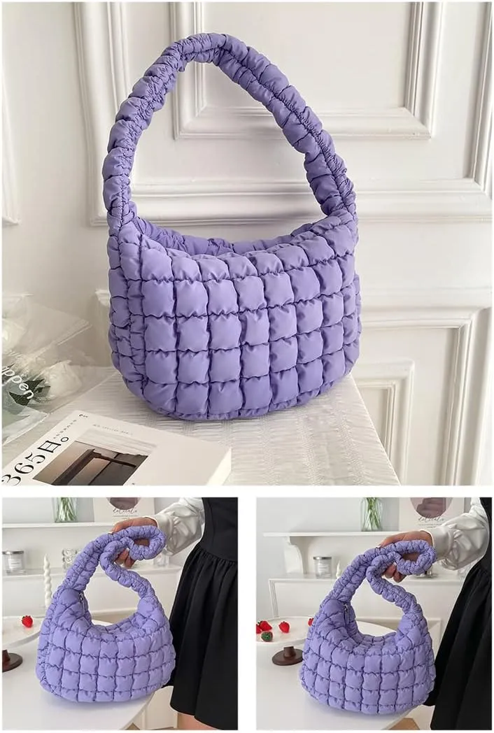 Puffer Tote Bag for Women Quilted Puffy Hobo Bag Lightweight Down Cotton Padded Shoulder Bag Trendy Padding Handbag