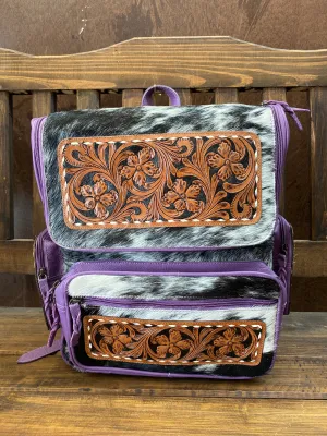 Purple Leather Tooled Backpack