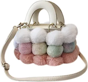 QZUnique Plush Bucket Handbag Faux Fur Drawstring Fluffy Crossbody Bag Handle Shoulder Tote Bag