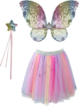 Rainbow Sequins Skirt, Wings and Wand Set