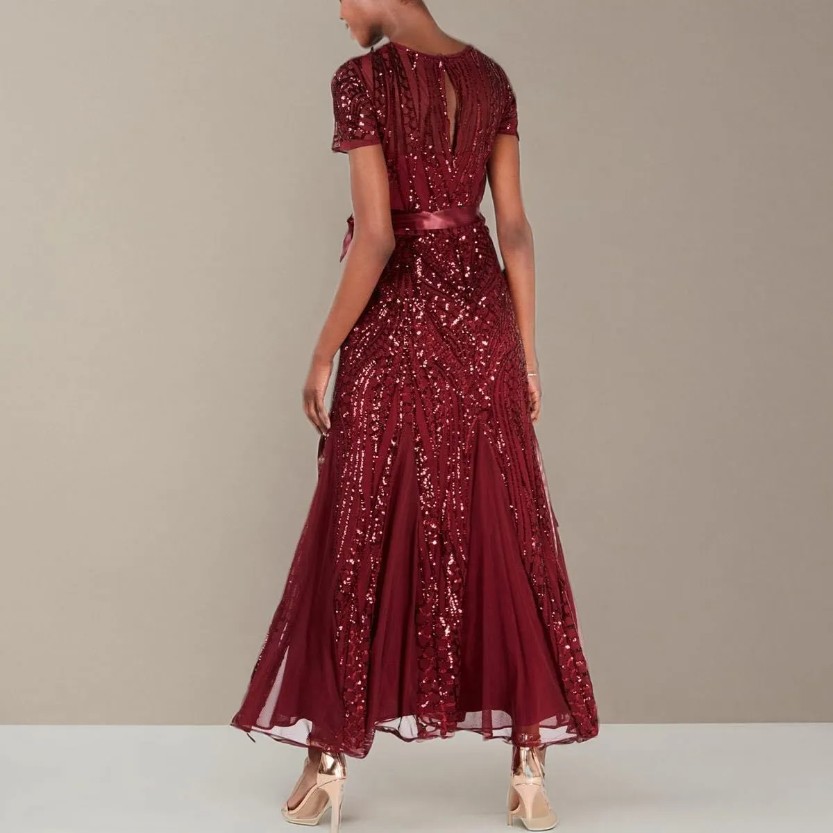 R&M Richards Womens Plus Formal Sequined Evening Dress