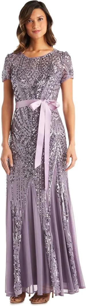 R&M Richards Womens Plus Formal Sequined Evening Dress