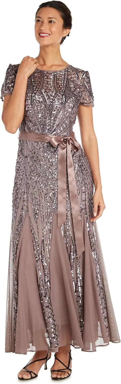 R&M Richards Womens Plus Formal Sequined Evening Dress