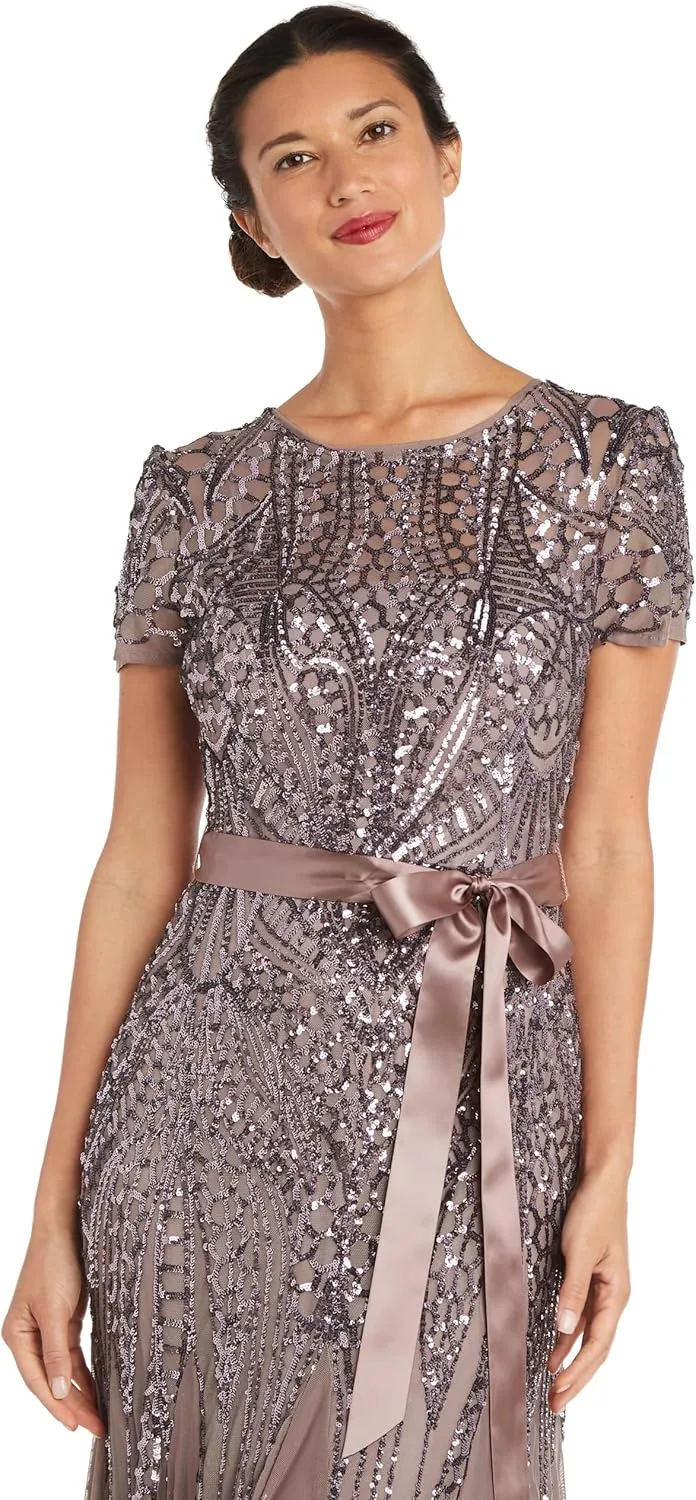 R&M Richards Womens Plus Formal Sequined Evening Dress