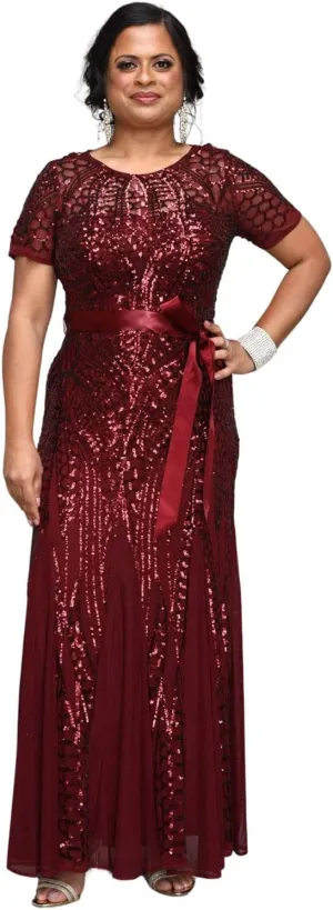 R&M Richards Womens Plus Formal Sequined Evening Dress