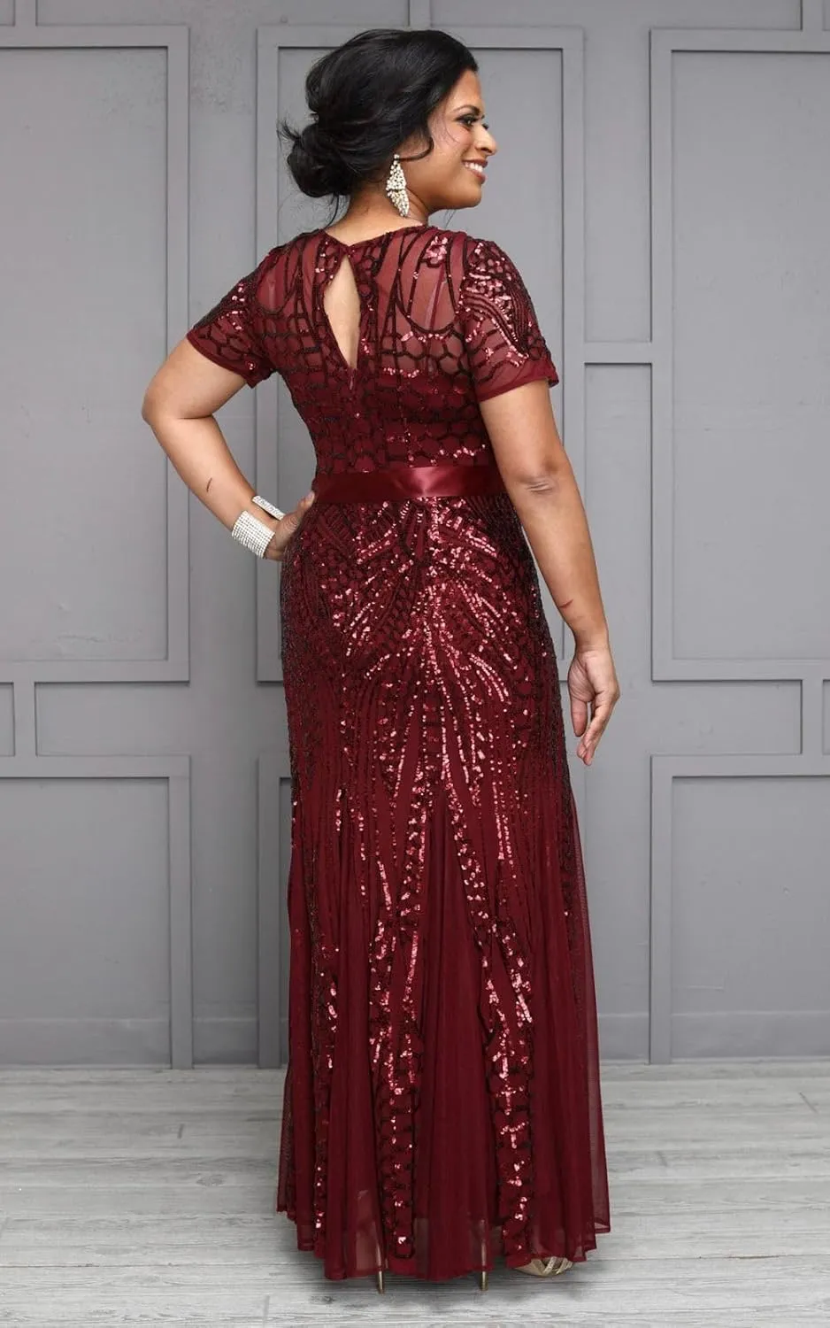 R&M Richards Womens Plus Formal Sequined Evening Dress