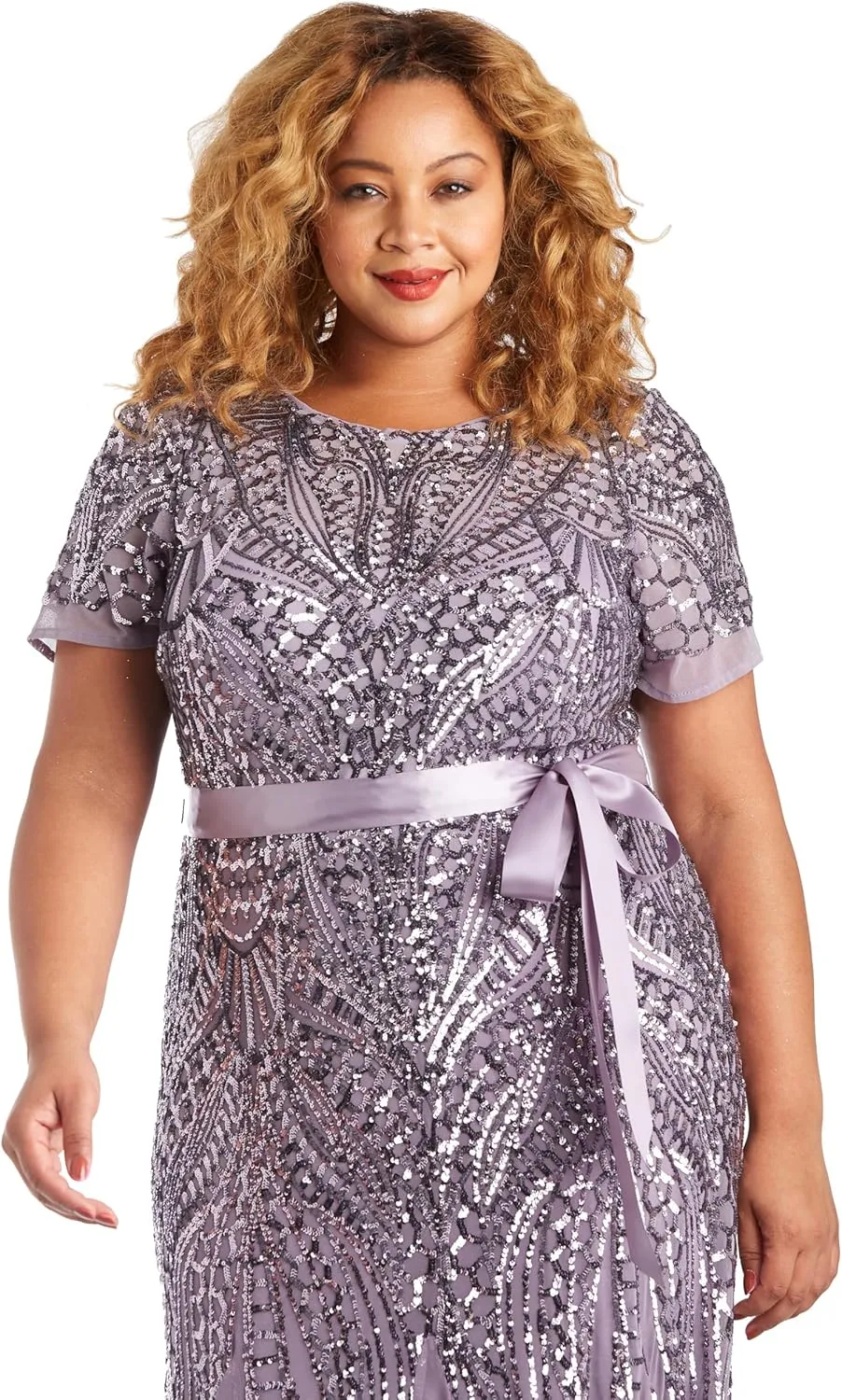 R&M Richards Womens Plus Formal Sequined Evening Dress