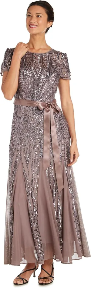 R&M Richards Womens Plus Formal Sequined Evening Dress