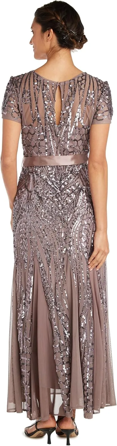 R&M Richards Womens Plus Formal Sequined Evening Dress