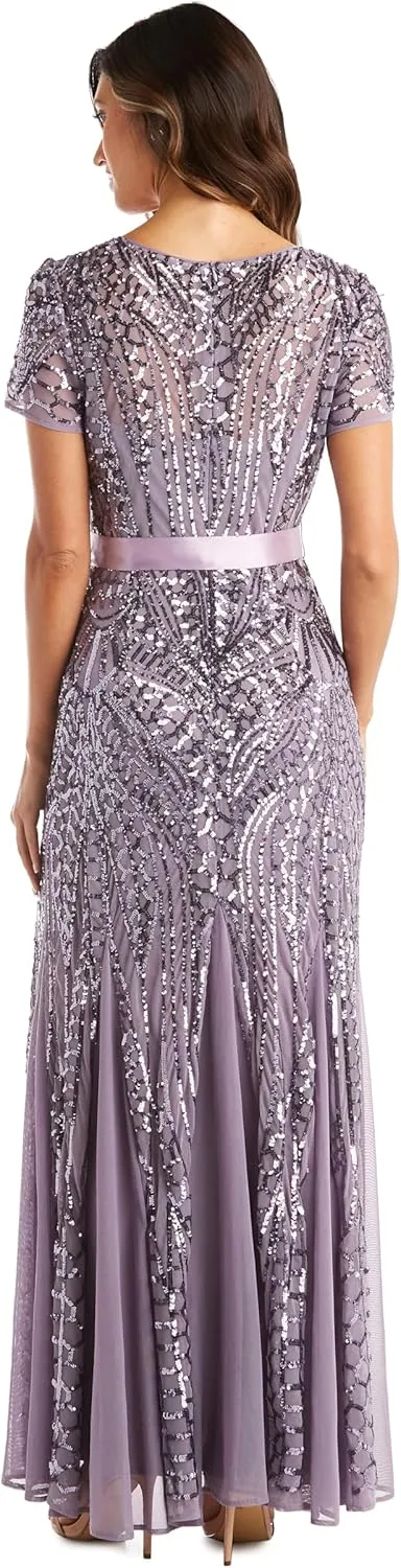 R&M Richards Womens Plus Formal Sequined Evening Dress
