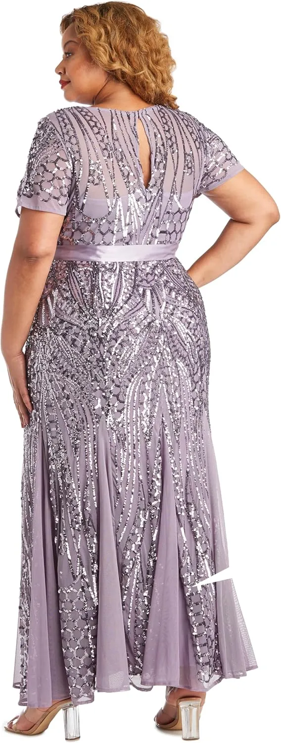 R&M Richards Womens Plus Formal Sequined Evening Dress