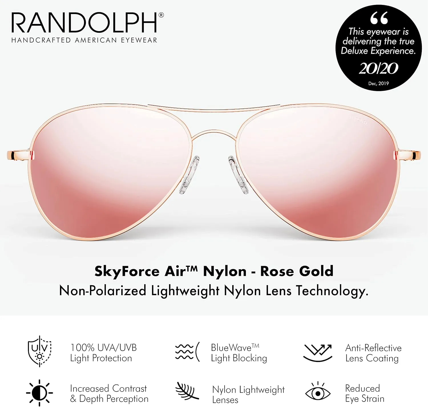 Randolph USA | Amelia Aviator Authentic Sunglasses for Women Non-Polarized 100% UV