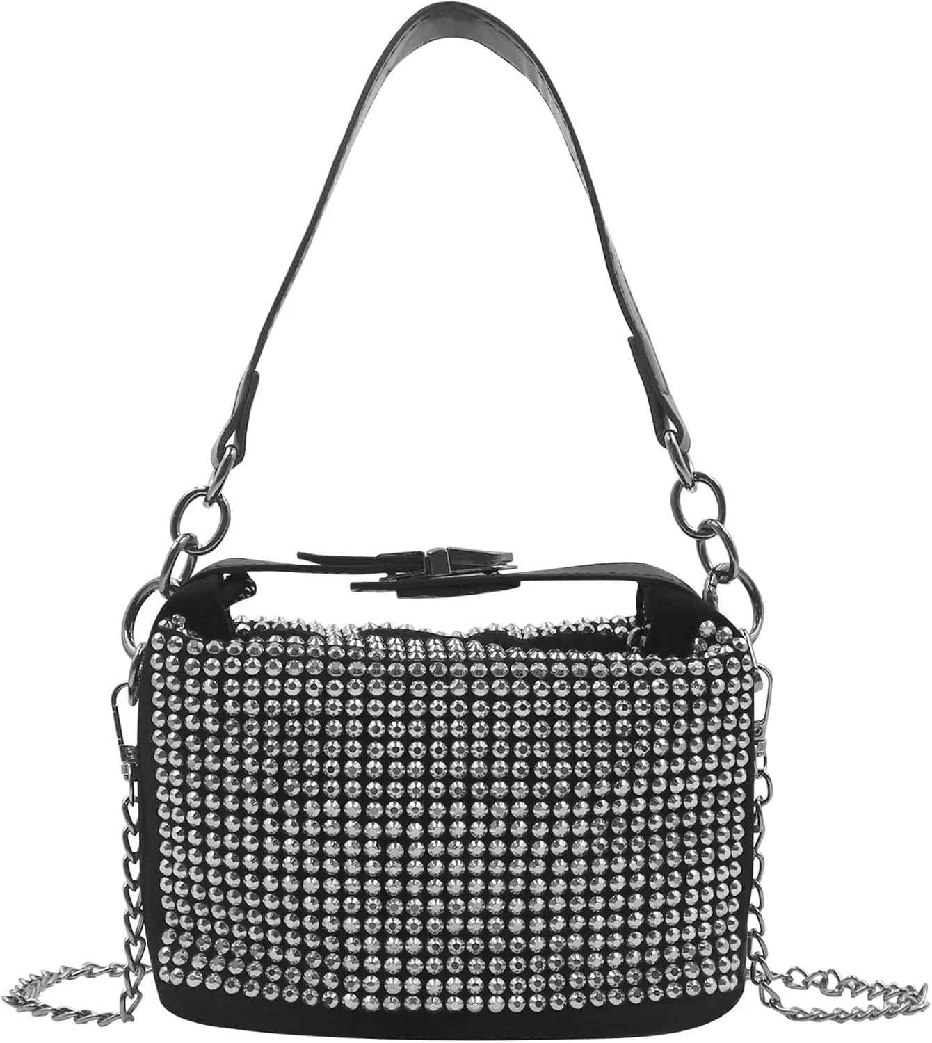 RARITYUS Bling Rhinestone Hobo Crossbody Bag for Women Fashion Tote Underarm Bag Shoulder Handbag for Prom Cocktail Party