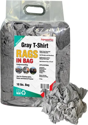 Recycled Gray T-Shirt Rags – Shop Bulk Cleaning Rags, Cotton Rags for Cleaning, Dusting & Polishing, for House, Wood, Paint, Oil, Window (10 lbs. Bag)
