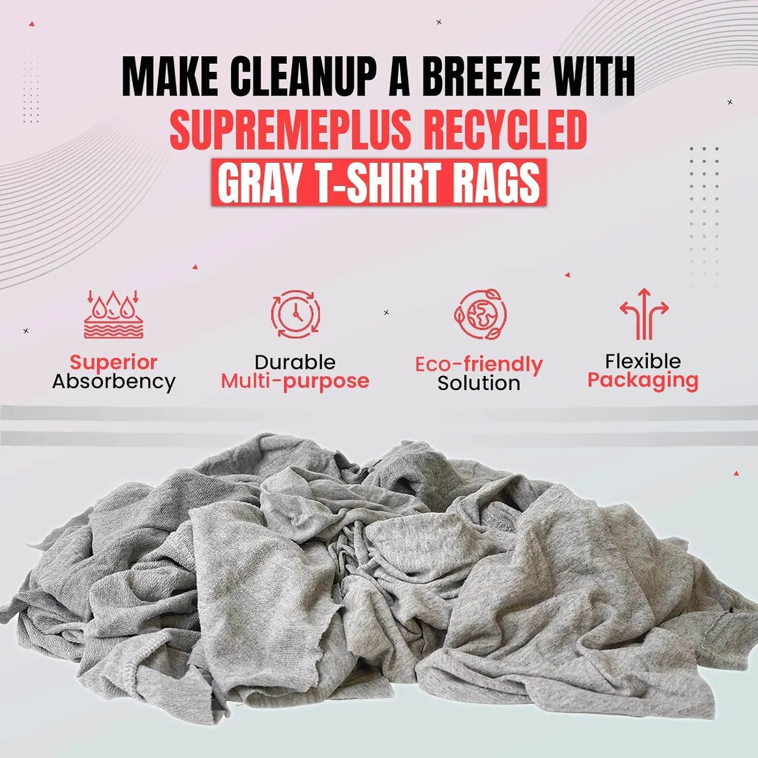 Recycled Gray T-Shirt Rags – Shop Bulk Cleaning Rags, Cotton Rags for Cleaning, Dusting & Polishing, for House, Wood, Paint, Oil, Window (10 lbs. Bag)