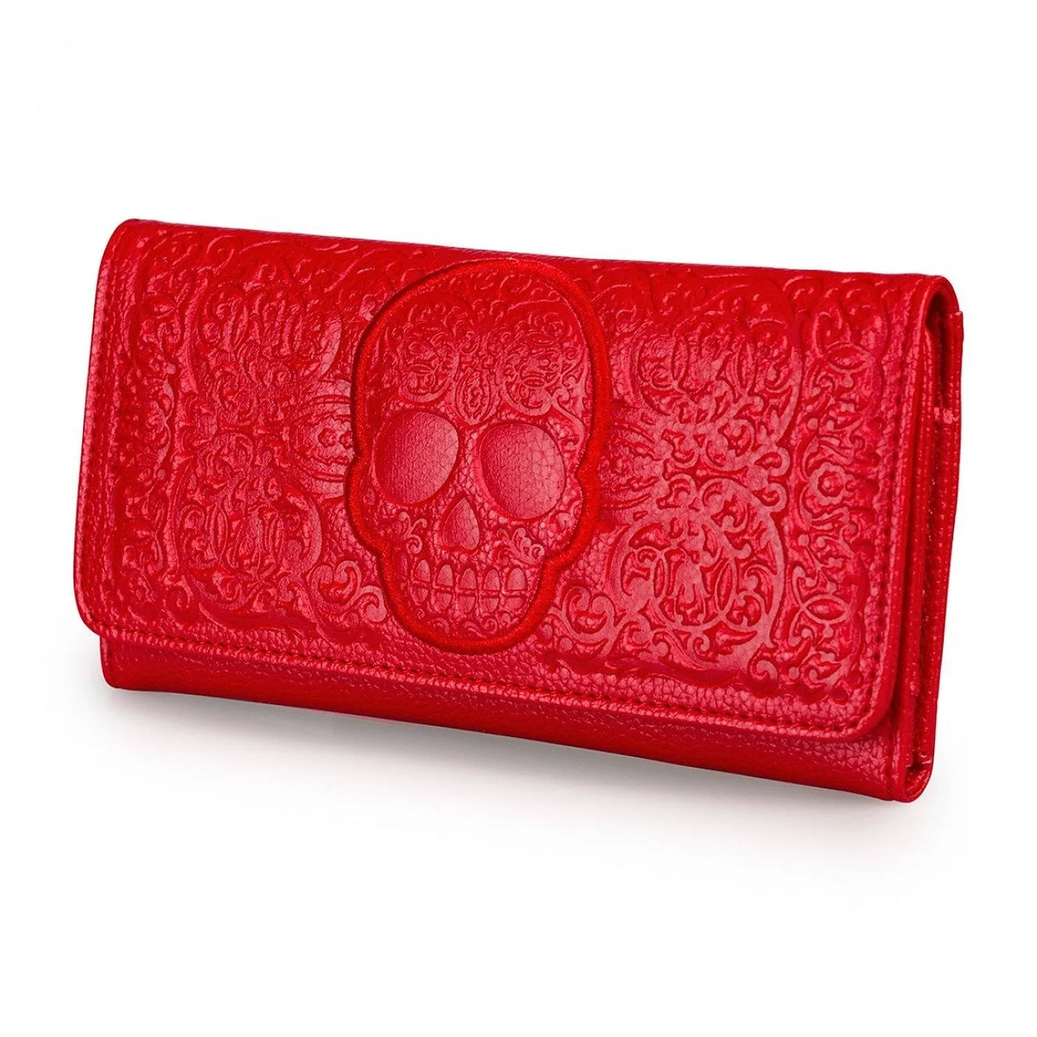 Red on Red Lattice Sugar Skull Embossed Handbag & Wallet SET