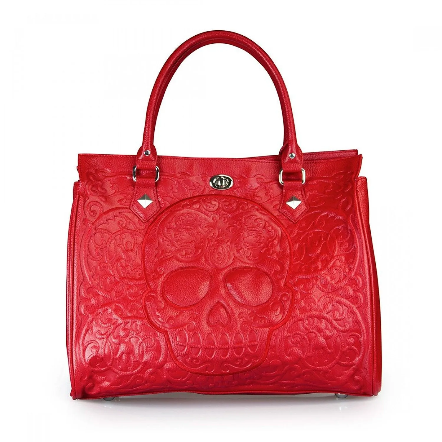 Red on Red Lattice Sugar Skull Embossed Handbag & Wallet SET