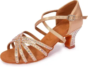 Rhinestone Ballroom Dance Shoes Women Latin Salsa Dancing Shoes Practice Dance Heels ZB06