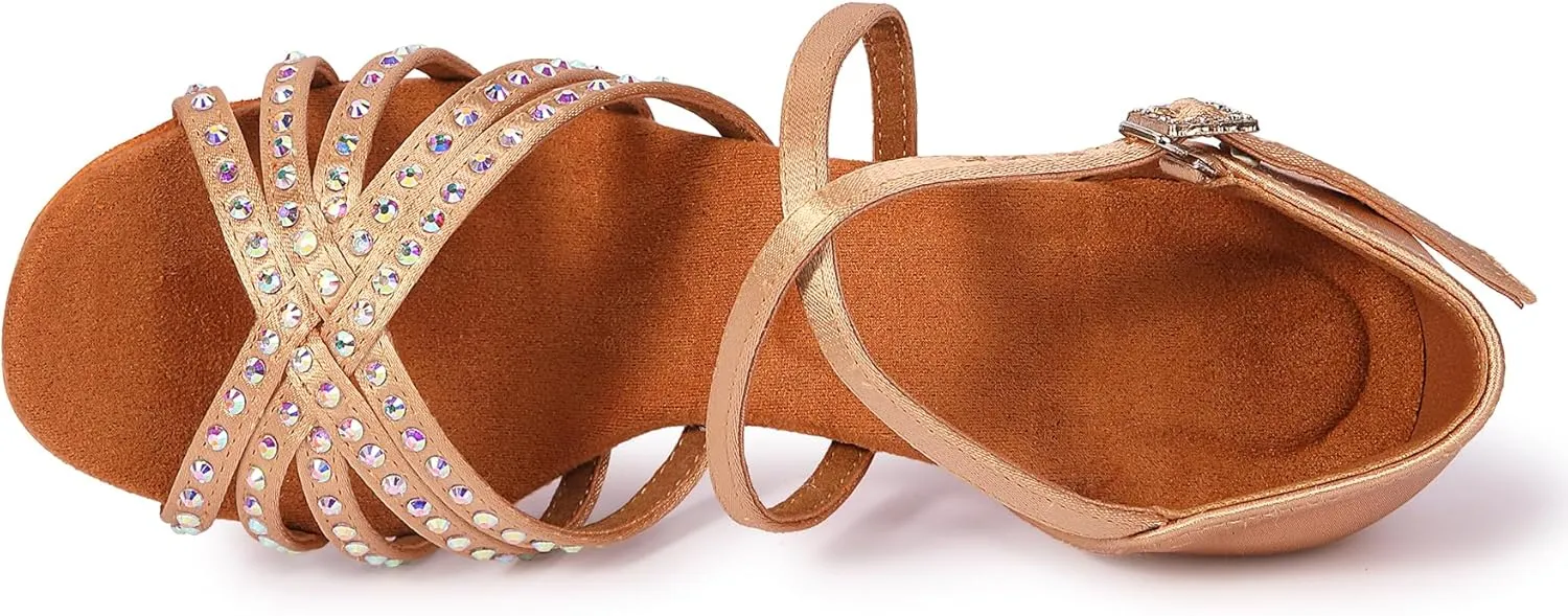 Rhinestone Ballroom Dance Shoes Women Latin Salsa Dancing Shoes Practice Dance Heels ZB06