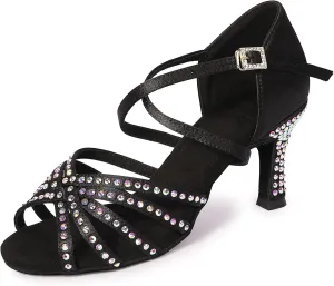Rhinestone Ballroom Dance Shoes Women Latin Salsa Dancing Shoes Practice Dance Heels ZB06