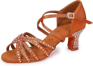 Rhinestone Ballroom Dance Shoes Women Latin Salsa Dancing Shoes Practice Dance Heels ZB06