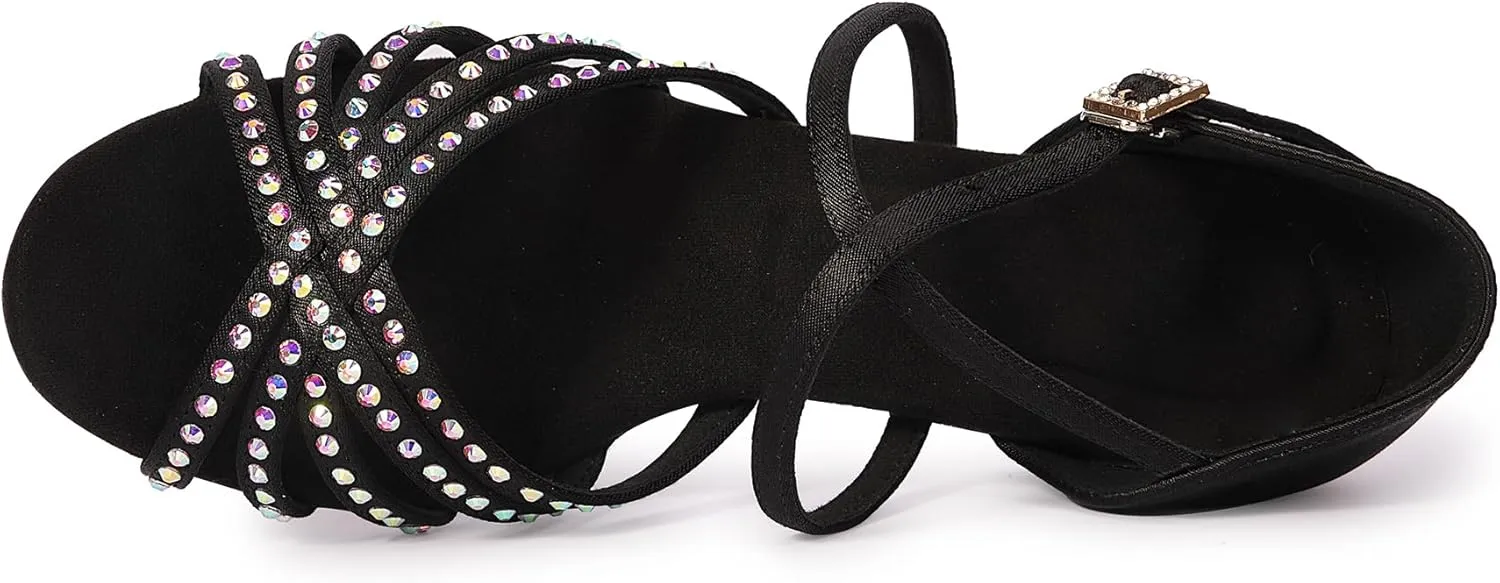 Rhinestone Ballroom Dance Shoes Women Latin Salsa Dancing Shoes Practice Dance Heels ZB06