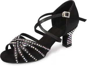 Rhinestone Ballroom Dance Shoes Women Latin Salsa Dancing Shoes Practice Dance Heels ZB06